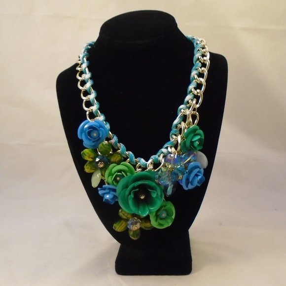 LYDELL NYC Jewelry - LYDELL NYC HUGE CHUNKY FLOWER FLORAL BLUE GREEN